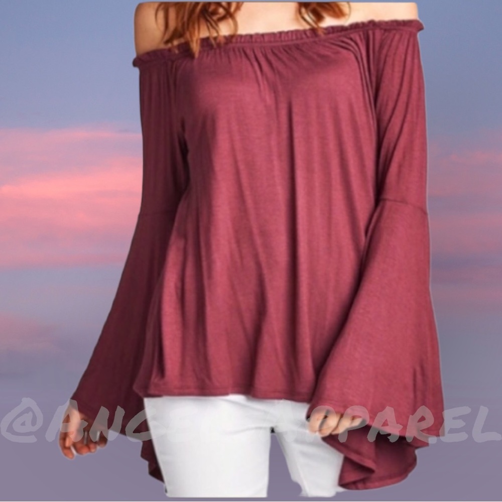 NEW✔️ Bell Sleeve Off the Shoulder Top in a beautiful Burgundy/Maroon color! - Picture 4 of 6